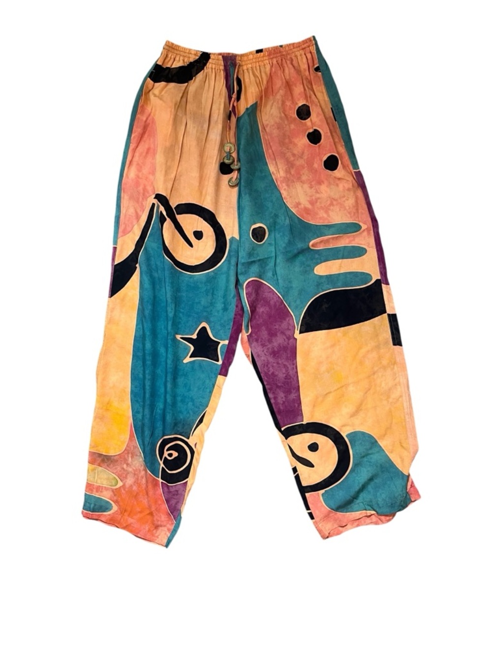 Tropical Tantrum Hawaii Abstract Print Wide Leg Pants Size L Colorful Resort Y2K